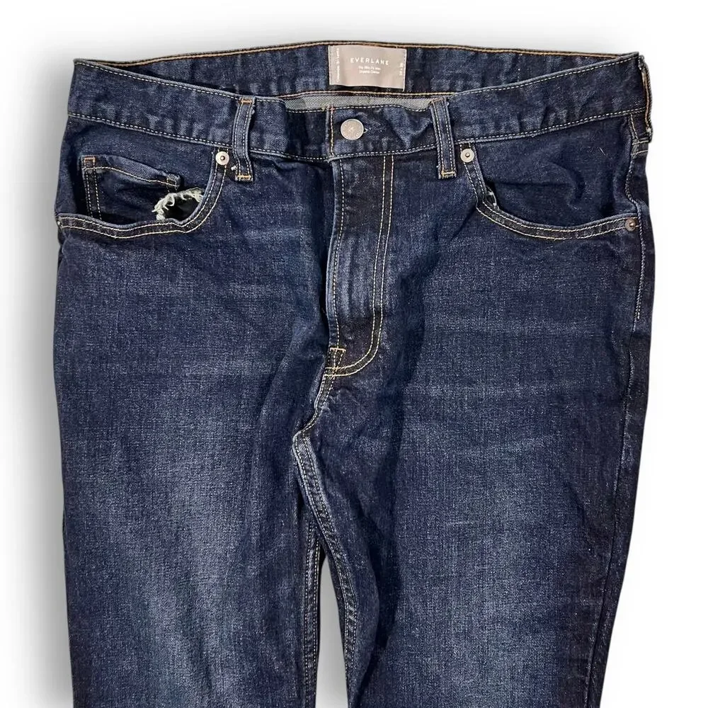 Everlane Straight Leg Jeans Dark Wash Organic Cotton Denim Womens 34x28 - Picture 4 of 9